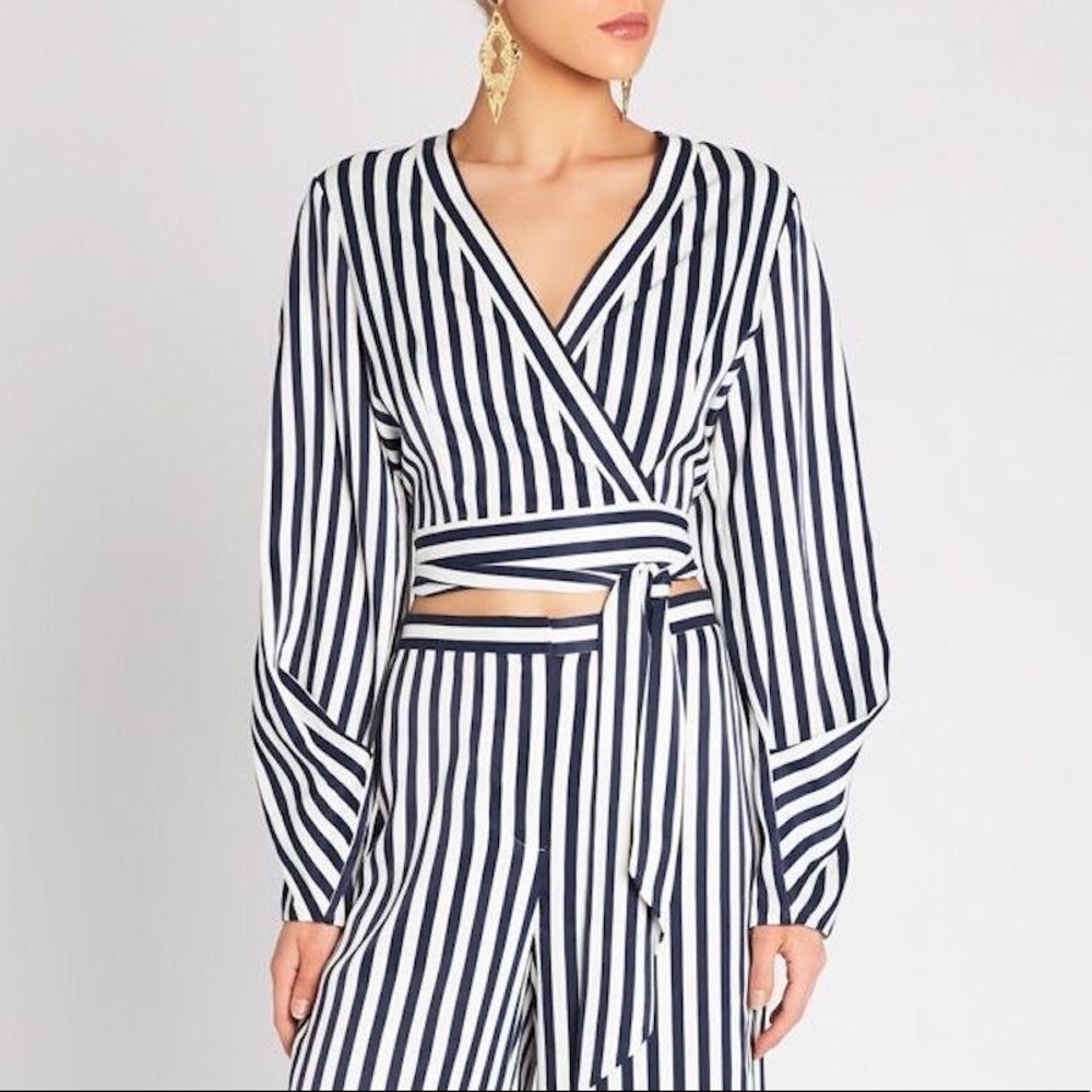 Sass & Bide Palazzo Blue + White Long Sleeve Top